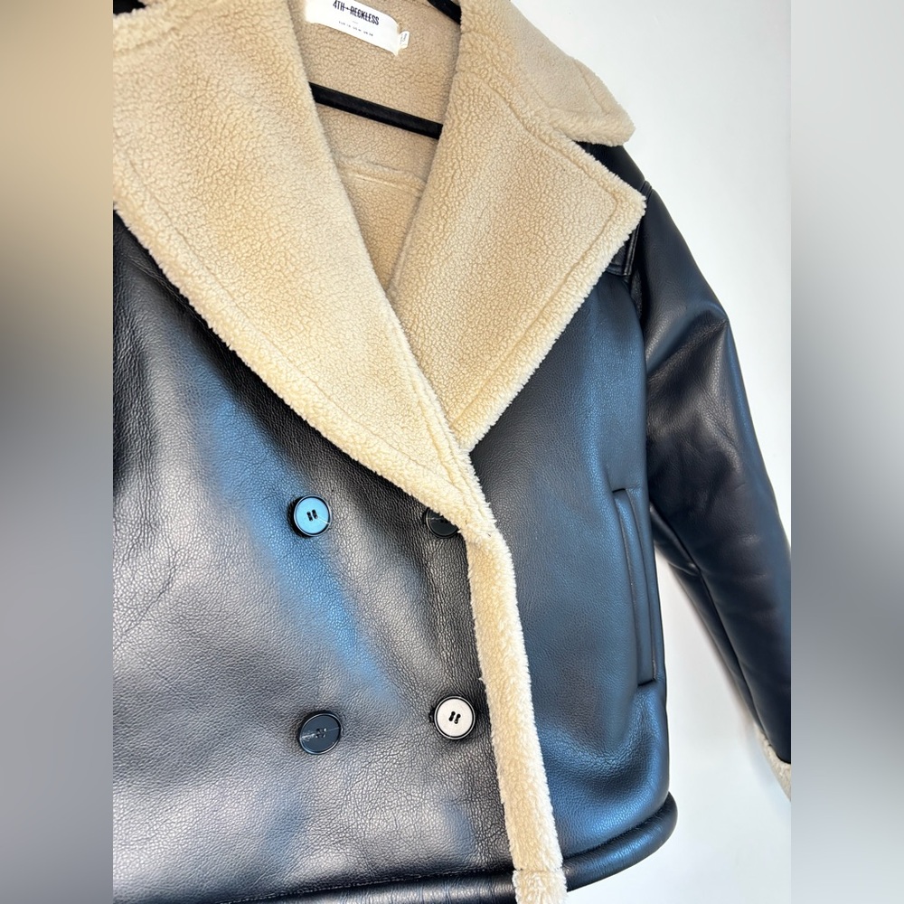 Fall/ Spring Black and Cream Faux Leather Jacket - Picture 8 of 9